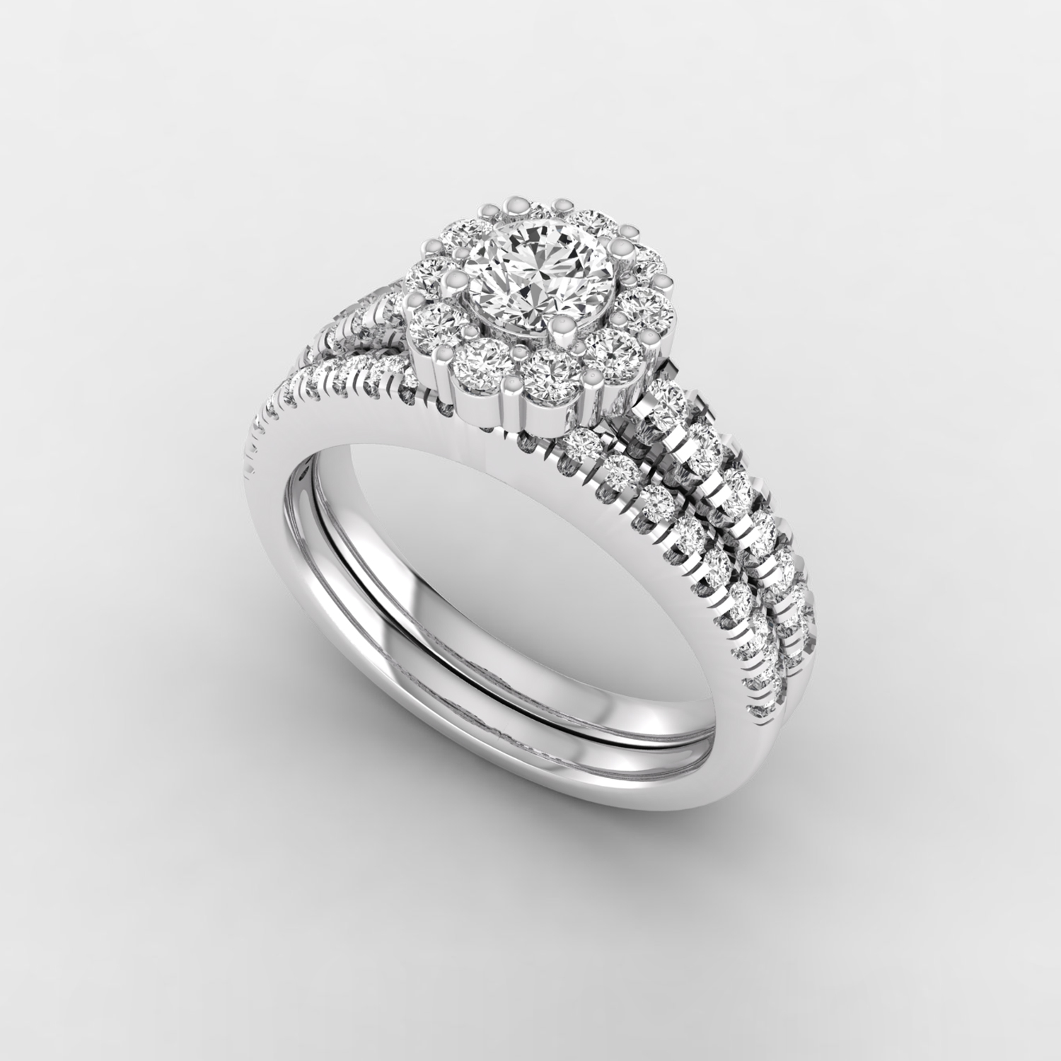 1 3/10 Ct Round cut natural diamond halo set stackable ring set