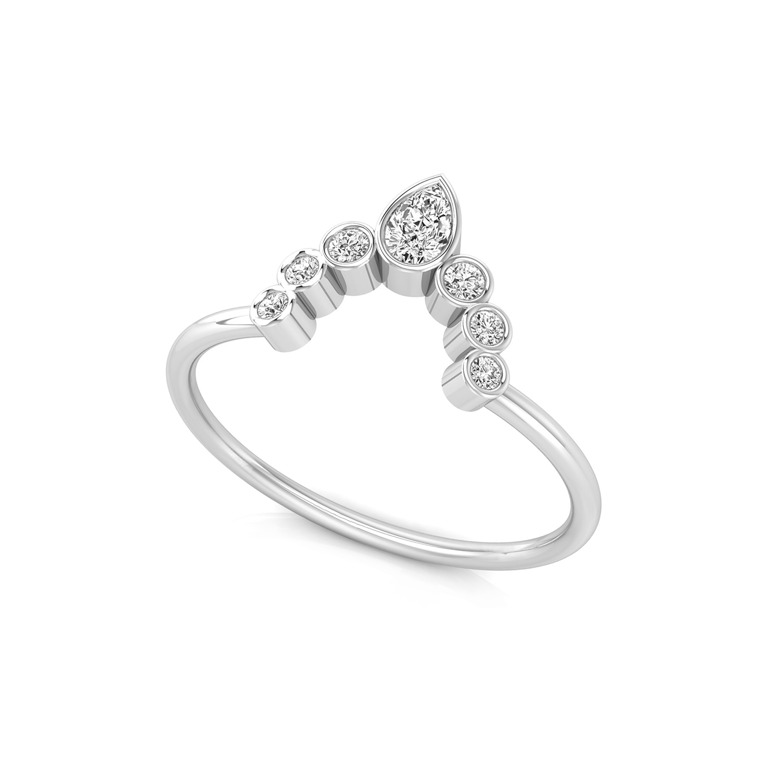 Luxurious 2/7 Ct pear and round brilliant cut natural diamond crown style ring